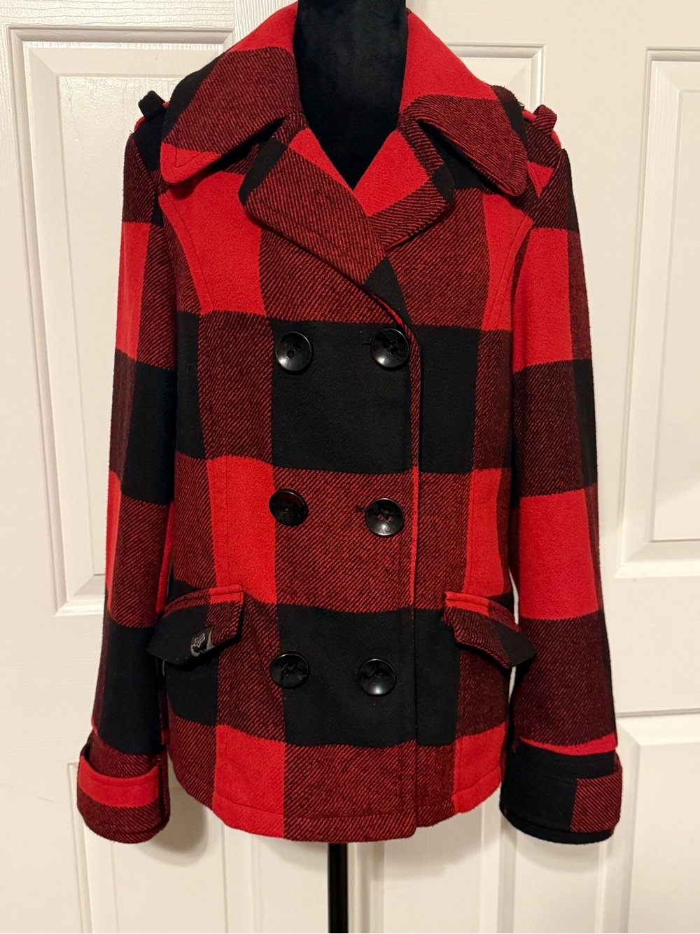 Fox Racing Y2K Red & Black Buffalo Plaid Peacoat Jacket